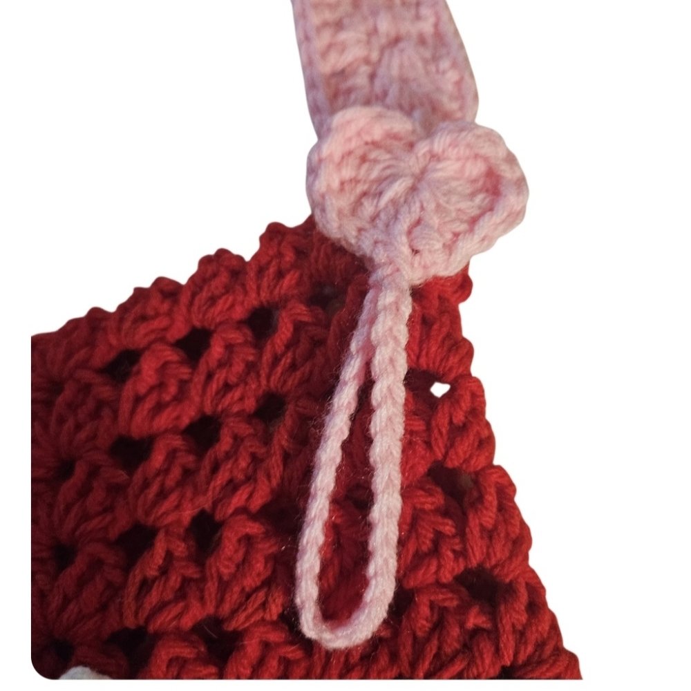 Handmade Granny Square Heart Crochet Handbag Valentine's Day Red Envelope Purse - Picture 5 of 16